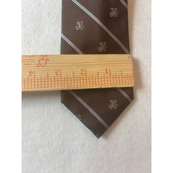 Peter Millar Mens Brown Silk Tie With Blue Stripes & Embroidered Logo - Picture 3 of 6